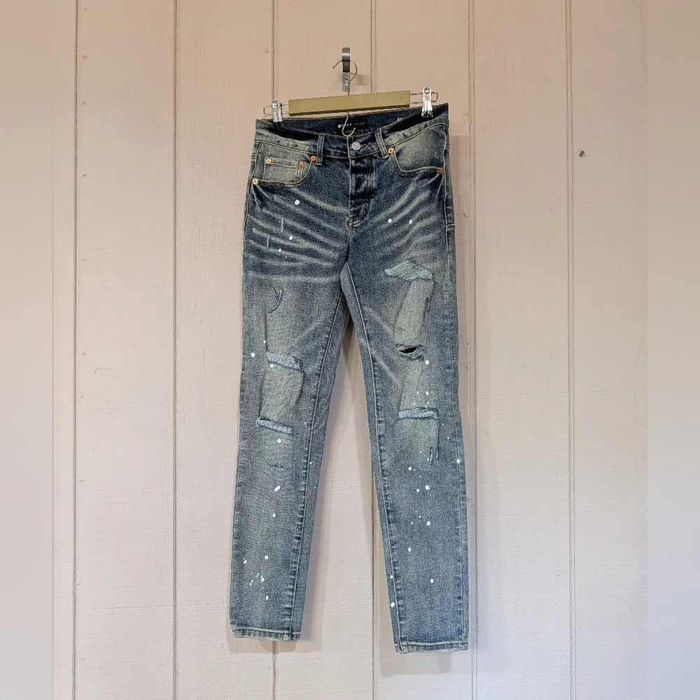 Purple Brand P001 Paint Splatter Distressed Skinny Jeans Mens 28